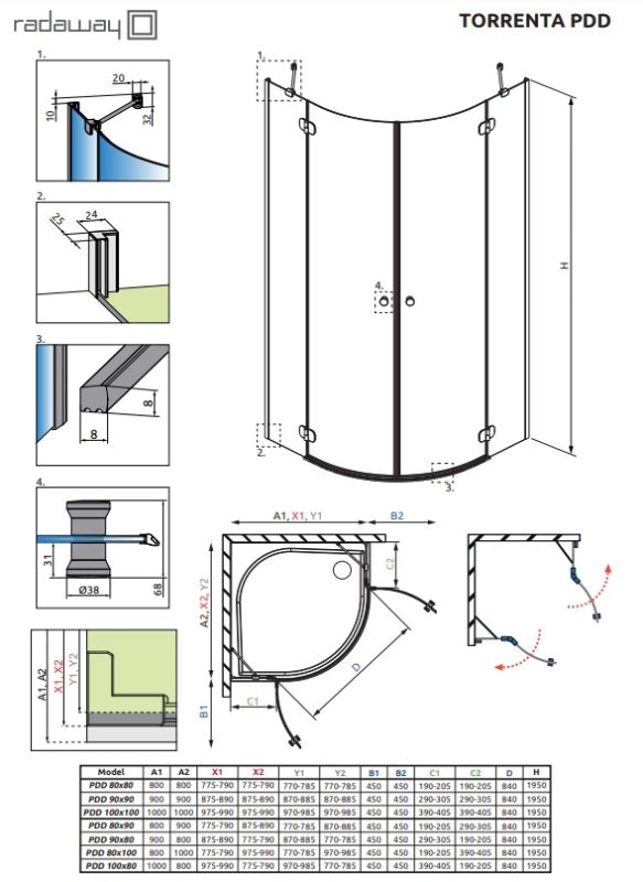 Душевая кабина Radaway Torrenta Chrome PDD 900x900x1950 прозрачное стекло