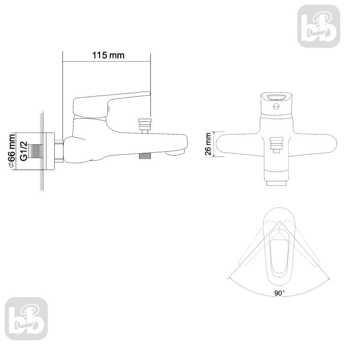 NARCIZ смеситель для ванны однорычажный, хром 40мм