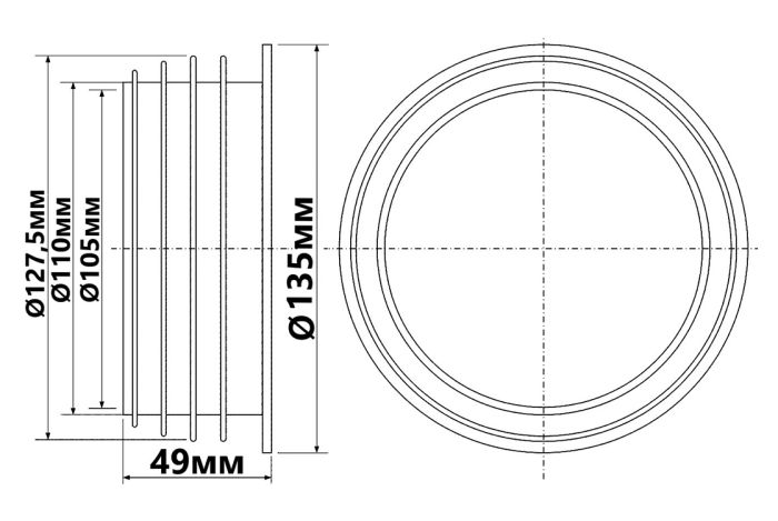 Редукция McAlpine канализационная резиновая 127x110мм черная