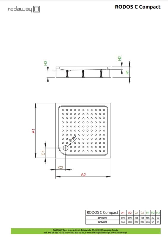 Душевой поддон Radaway Rodos C Compact 800x800x165 белый