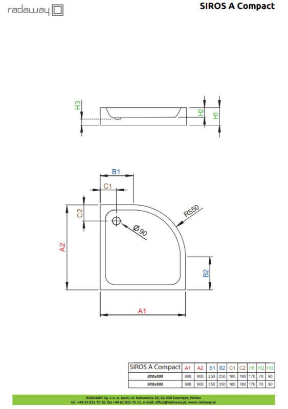 Душевой поддон Radaway Siros A Compact 800x800x170 белый