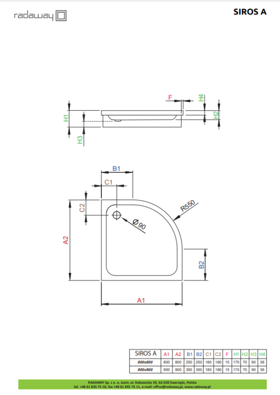 Душевой поддон Radaway Siros A 800x800x170 белый