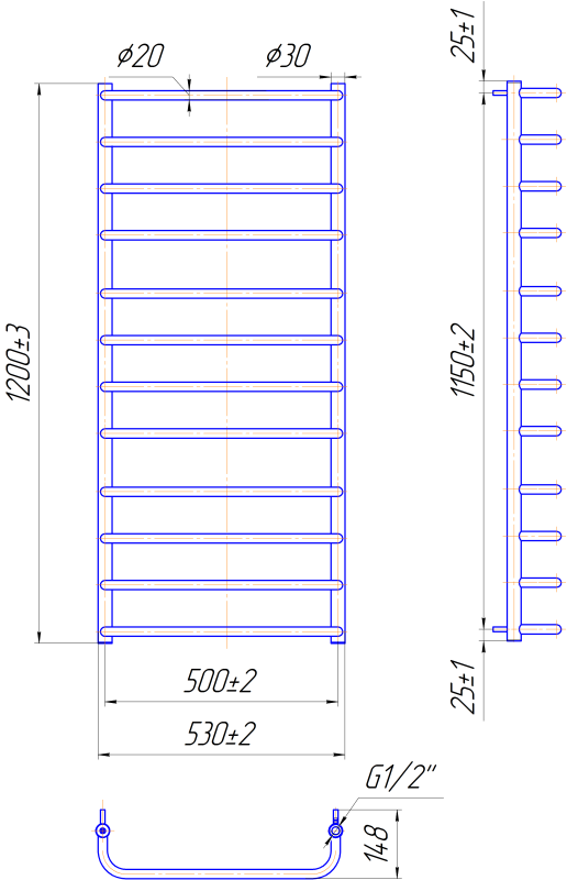 Полотенцесушитель СТАНДАРТ 1200х530/500
