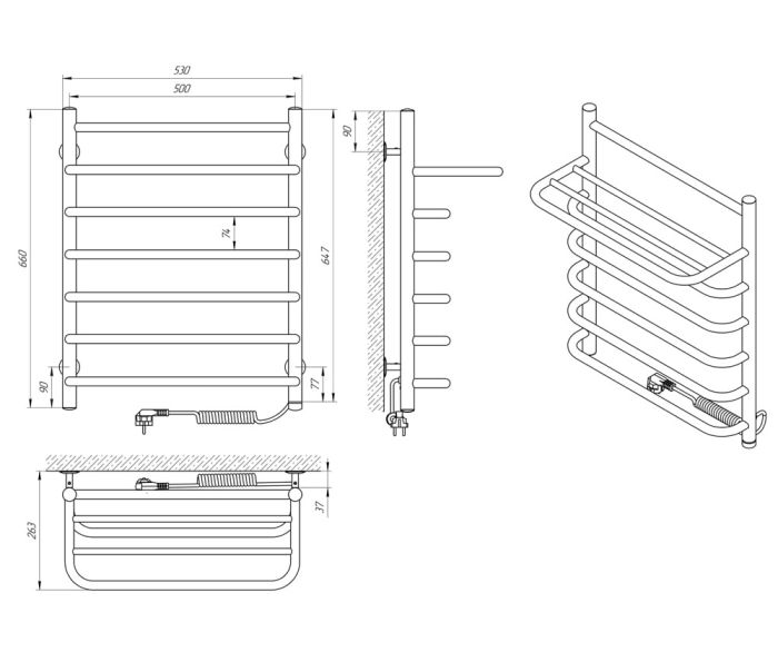 Полотенцесушитель СТАНДАРТ П7, 500*660, правая с полкой