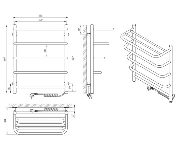 Полотенцесушитель СТАНДАРТ П5, 500*660, правый с полкой