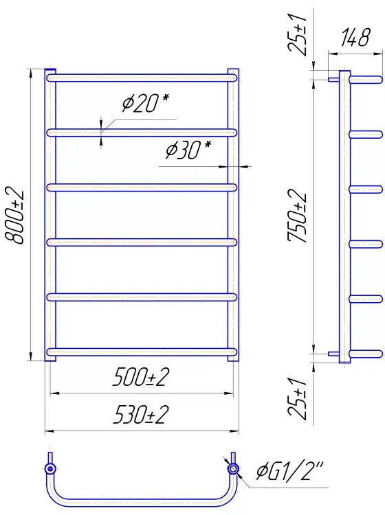 Полотенцесушитель СТАНДАРТ 800х530/500