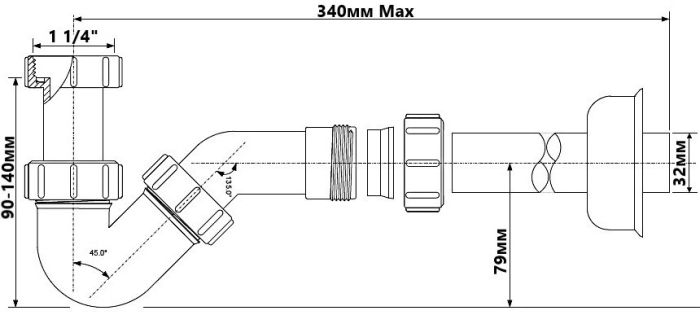 Сифон для биде McAlpine 1 1/4х32 с розеткой без слива