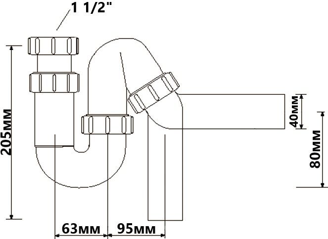 Сифон для кухонной мойки McAlpine 1 1/2х40 без слива HC-6