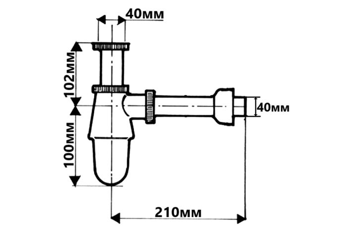 Сифон для кухонной мойки McAlpine без слива 1 1/2"х40мм хром