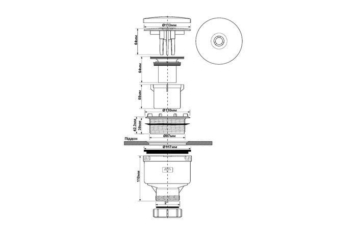 Сифон для піддона McAlpine d90мм h105мм вертикальний, накладка ABS хром 113*40/50мм