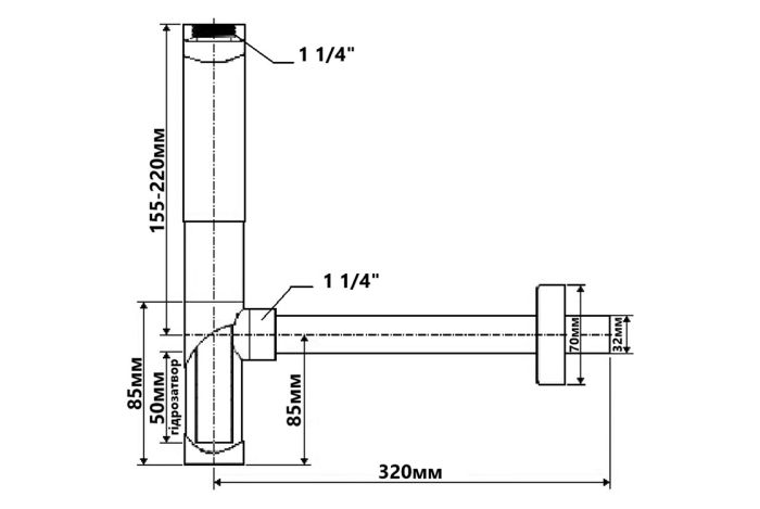 Сифон для умывальника McAlpine без слива 11/4 x32мм, латунь, без слива, с ревизией, хром 203