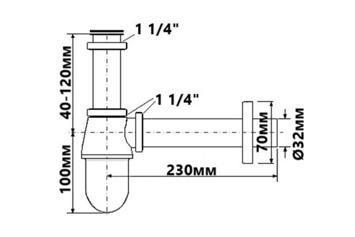 Сифон для умивальника McAlpine без зливу (11/4х32 мм) 200-M PREMIUM