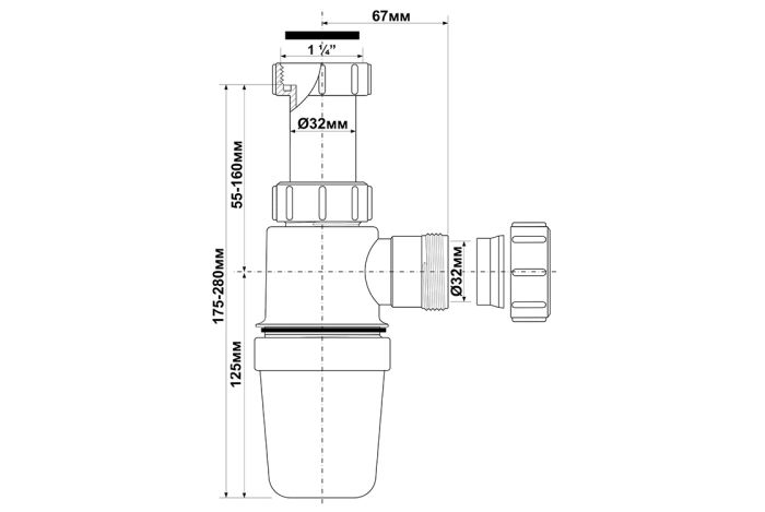 Сифон для умивальника McAlpine без зливу пластиковий 1 1/4"*32мм хролм