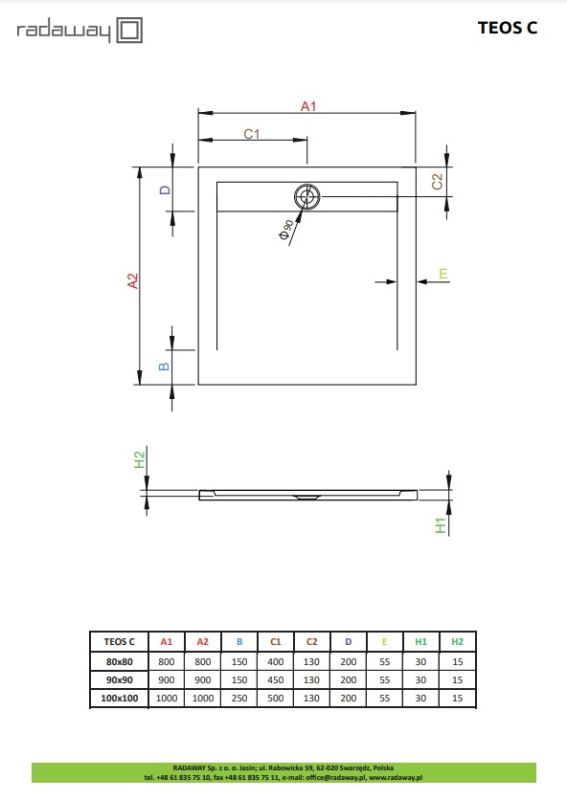 Душевой поддон Radaway Teos С 900x900x40 черный