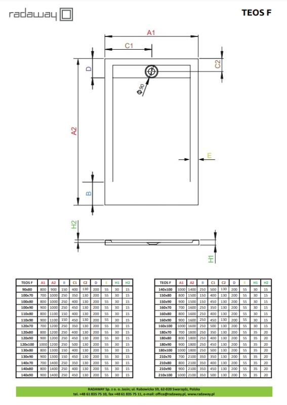 Душевой поддон Radaway Teos F 1100x900x40 белый