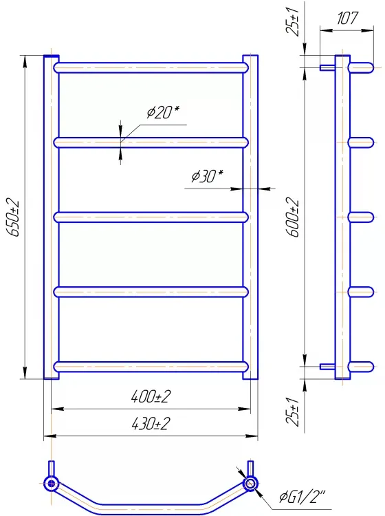 Рушникосушка ТРАПЕЦІЯ НР-І, 650х430/110, електр.TR K