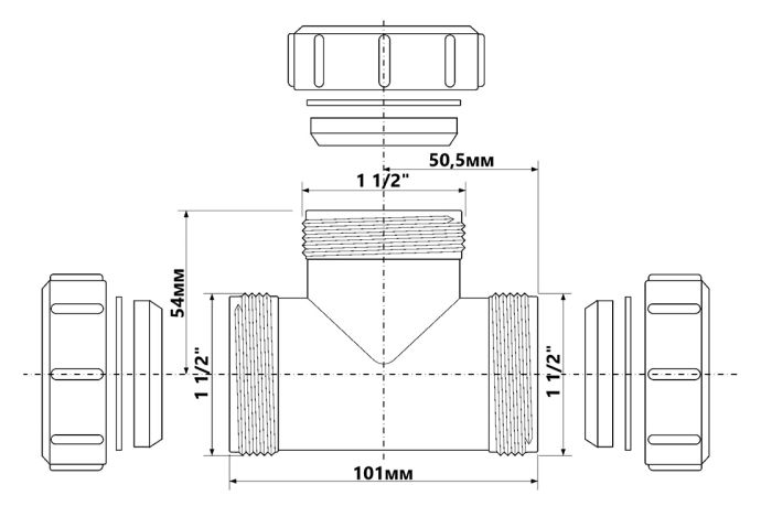 Тройник McAlpine пластиковый d40 с гайками