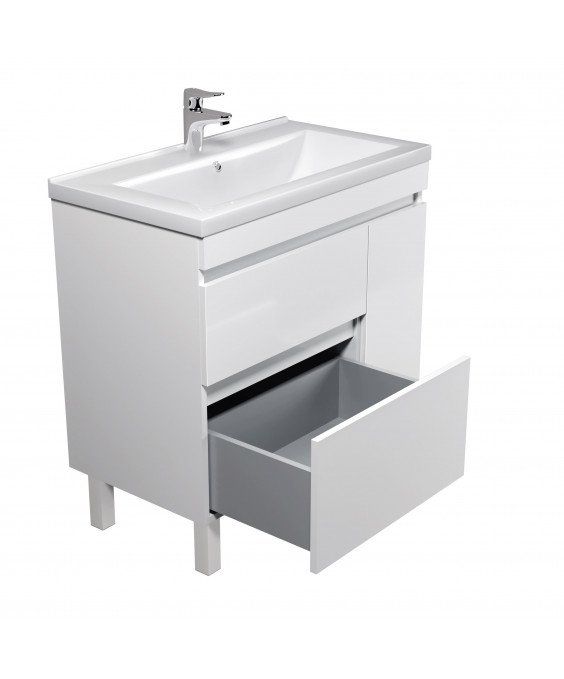 Тумба City White 80-U с умывальником Cosmo 80 напольная/подвесная