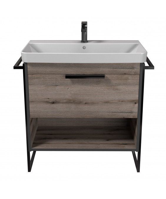 Тумба Denver 80-A с умывальником Vivace 80 Дуб Эвок с полотенцедержателями