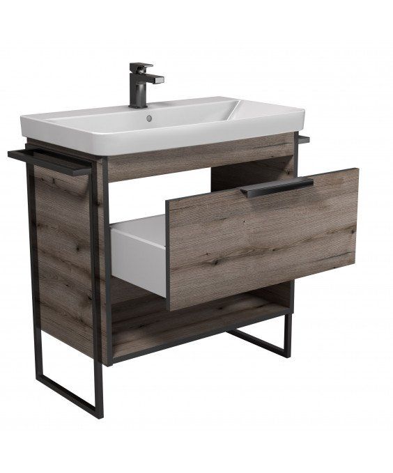 Тумба Denver 80-A с умывальником Vivace 80 Дуб Эвок с полотенцедержателями