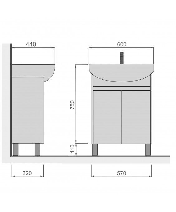 Тумба Oslo 60 Loft с умывальником Runa 60 белая/бетон