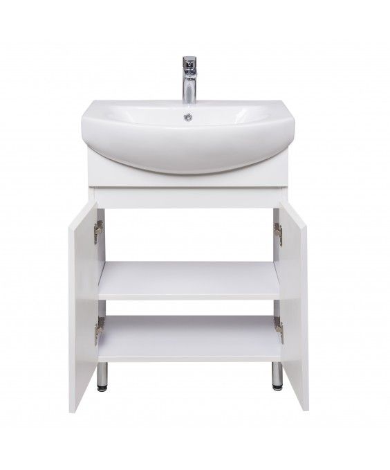 Тумба Фокус 60 с умывальником Runa 60 / Лотос 60 белая