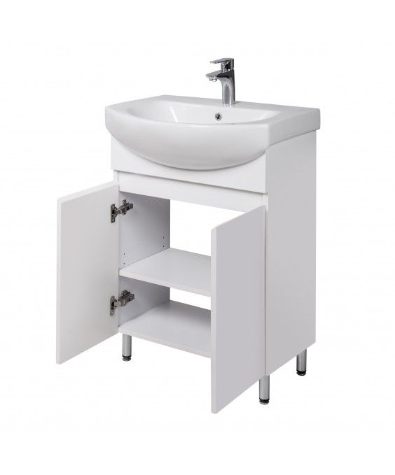 Тумба Фокус 60 с умывальником Runa 60 / Лотос 60 белая