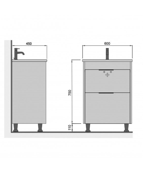 Тумба Freya 60 с умывальником Ipek 60
