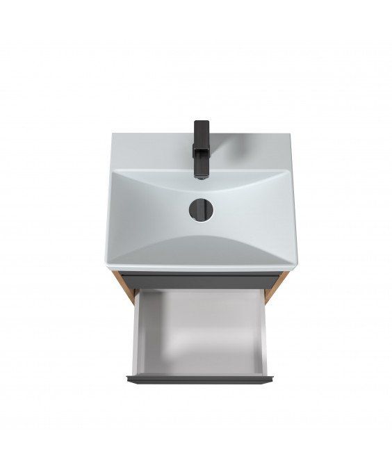 Тумба Jessy 50-U з умивальником Sempre 50 графіт з деревом підвісна підлогова