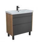 Тумба Jessy 80-U с умывальником Sempre 80 графит с деревом