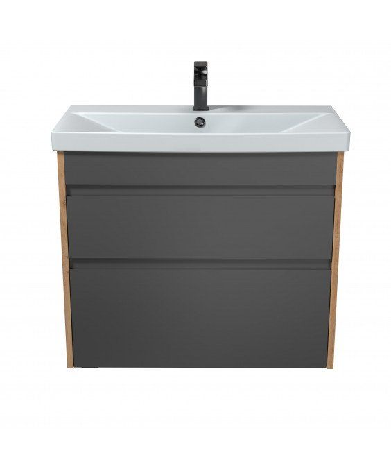 Тумба Jessy 80-U з умивальником Sempre 80 графіт з деревом підвісна підлогова