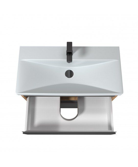 Тумба Jessy 80-U з умивальником Sempre 80 графіт з деревом підвісна підлогова