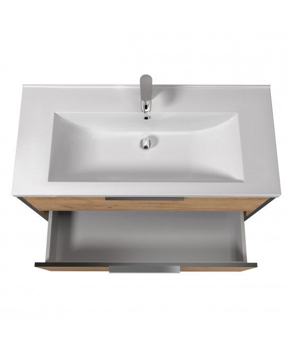 Тумба Line Craft 100 з умивальником Cosmo 100 дуб крафт/чорна