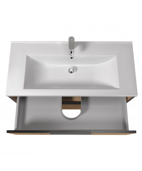 Тумба Line Craft 100 з умивальником Cosmo 100 дуб крафт/чорна