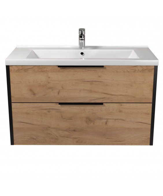 Тумба Line Craft 100 з умивальником Cosmo 100 дуб крафт/чорна