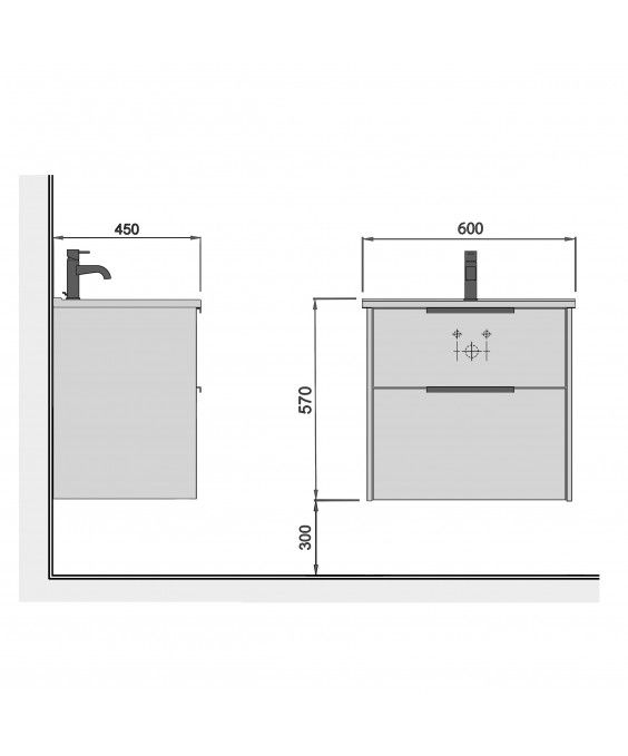 Тумба Line Craft 60 с умывальником Cosmo 60 дуб крафт