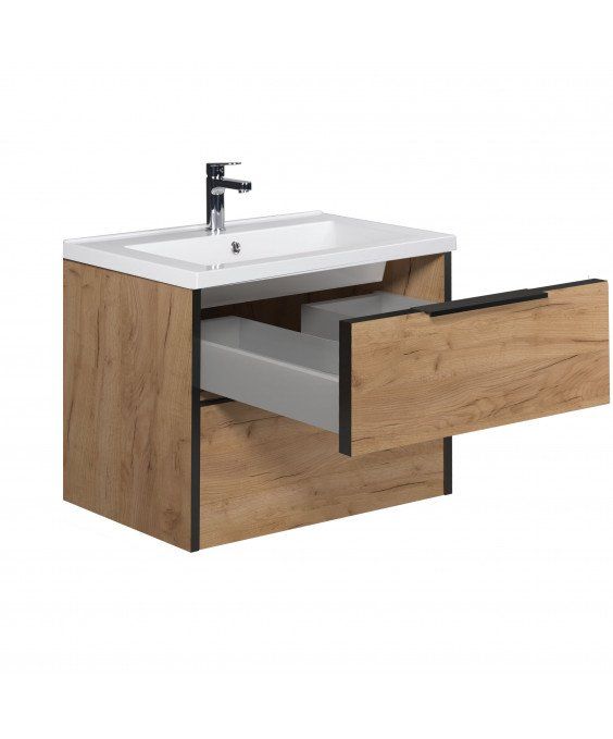 Тумба Line Craft 60 з умивальником Cosmo 60 дуб крафт/чорна