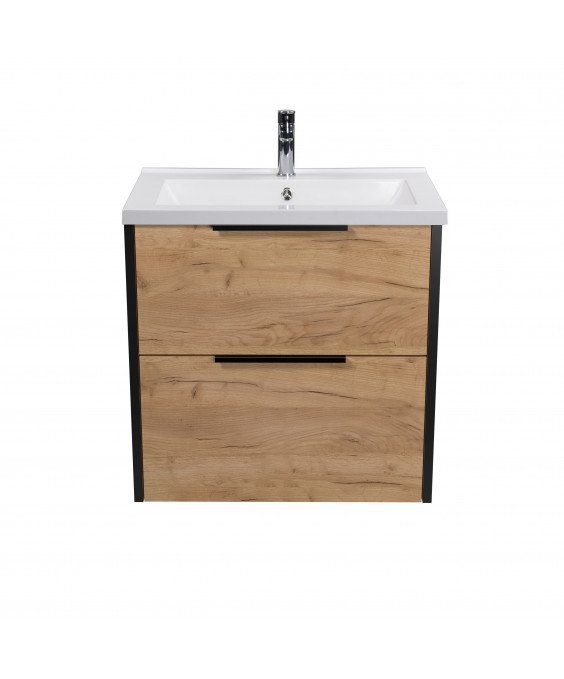 Тумба Line Craft 60 з умивальником Cosmo 60 дуб крафт/чорна