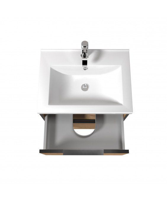 Тумба Line Craft 60 з умивальником Cosmo 60 дуб крафт/чорна