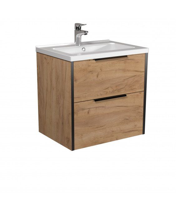 Тумба Line Craft 60 с умывальником Rodeo 60 дуб крафт/черная