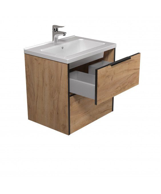 Тумба Line Craft 60 с умывальником Rodeo 60 дуб крафт/черная