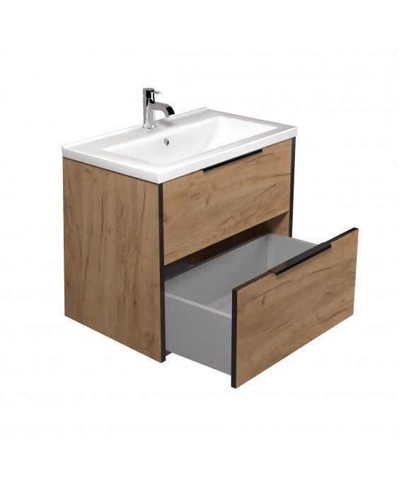 Тумба Line Craft 70 з умивальником Cosmo 70 дуб крафт/чорна