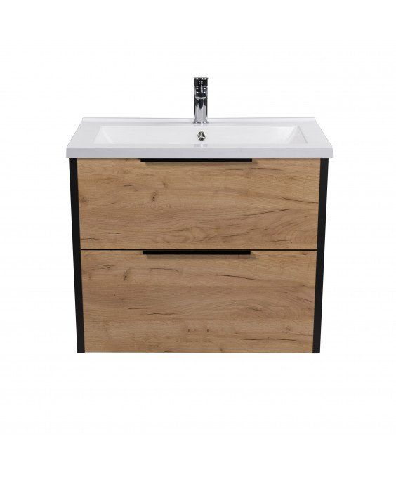 Тумба Line Craft 70 з умивальником Cosmo 70 дуб крафт/чорна