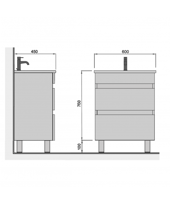 Тумба MoonShine 60 з умивальником Vivace 60 на ніжках