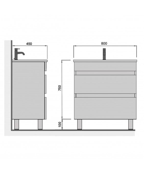 Тумба MoonShine 80 с умывальником Cosmo 80 напольная