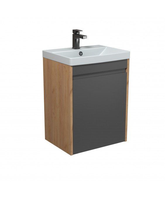 Тумба Olive 50-U с умывальником Sempre 50 графит с деревом