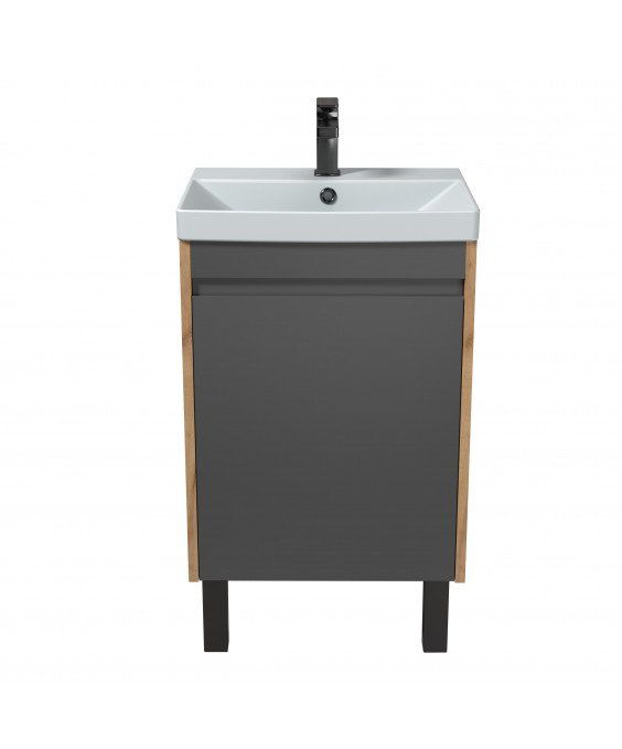 Тумба Olive 50-U с умывальником Sempre 50 графит с деревом