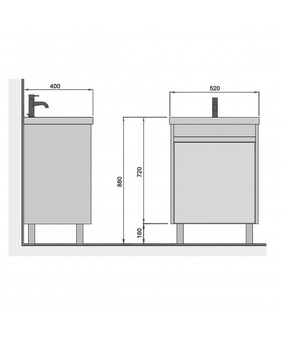 Тумба Olive 50-U с умывальником Sempre 50 графит с деревом