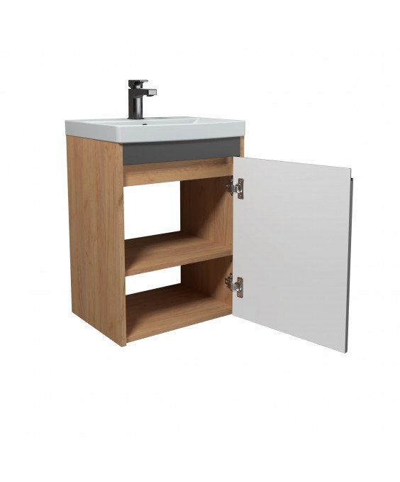 Тумба Olive 50-U с умывальником Sempre 50 графит с деревом