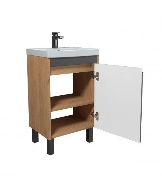 Тумба Olive 50-U с умывальником Sempre 50 графит с деревом